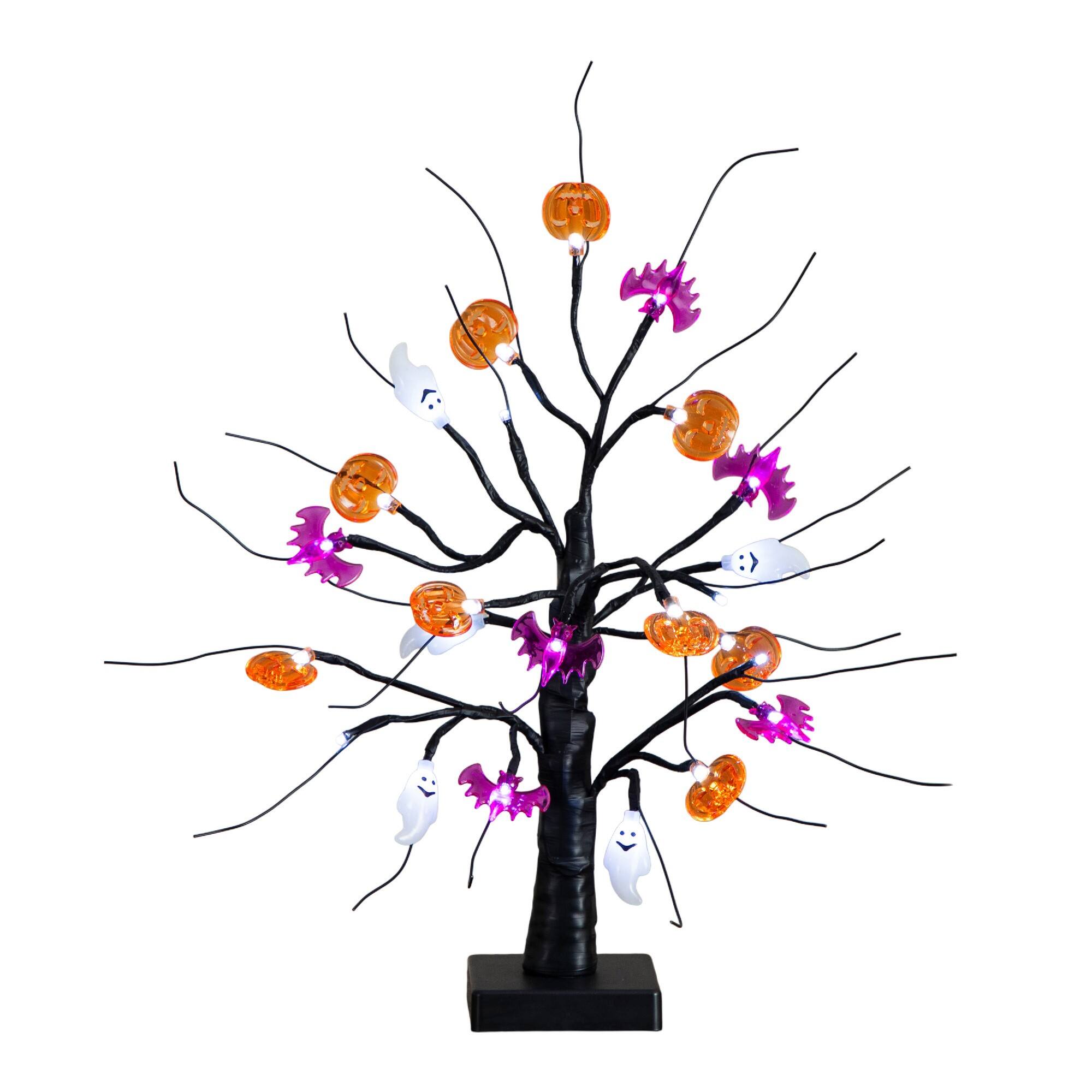 18in. Pre-Lit Artificial Halloween Ghost, Bats & Pumpkins 24 LED Lighted Ornament Tree